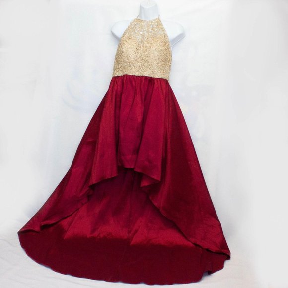 B. Darling Dresses & Skirts - B. Darlin High Low Ruby Red Gold Metallic Dress